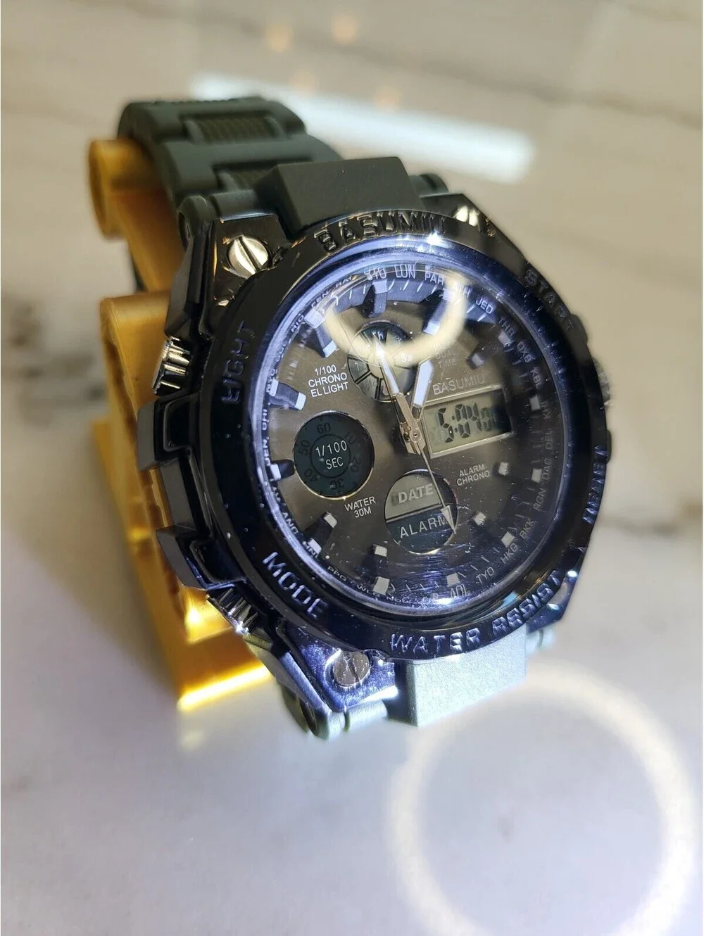 Basumiu Men's Digital Watch Tactical Military GLOWS! Dual Display NWT 8.75